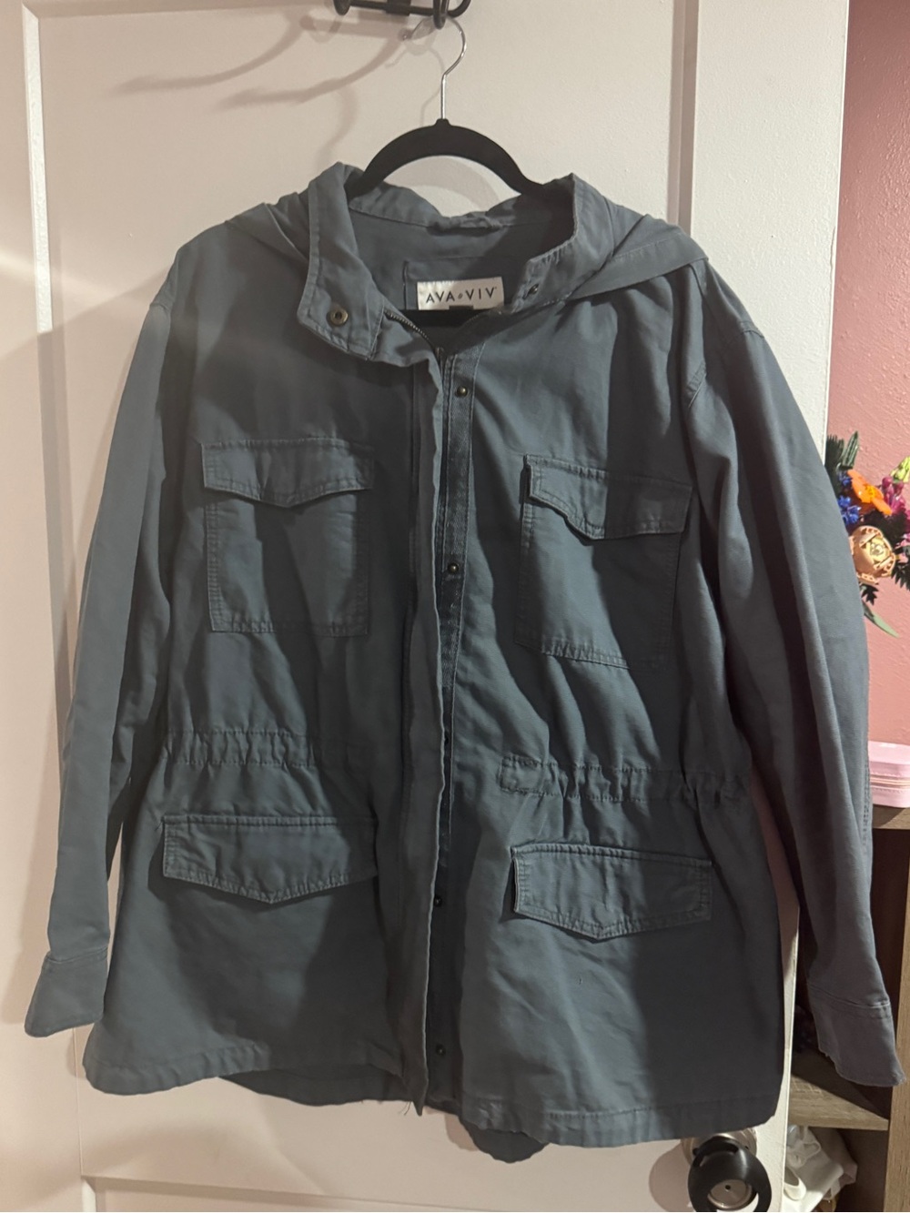 Ava & Viv Hooded Utility Jacket - Slate Blue Gray